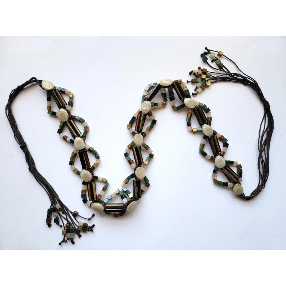 Vintage Boho Beaded Belt Multi Strand Coastal Cowgirl Festival L XL